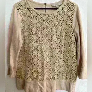 Loft Cream blouse with Crochet Lace overlay.
